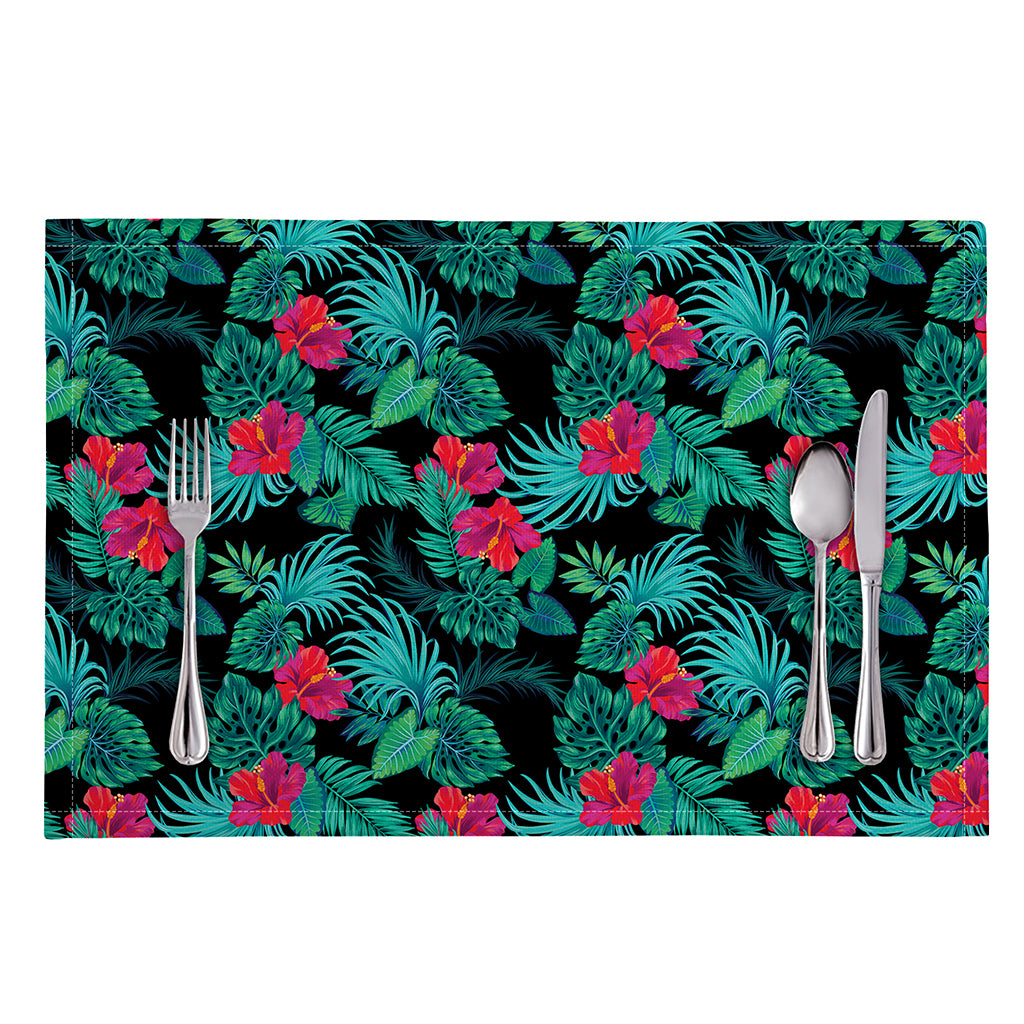 Turquoise Hawaiian Palm Leaves Print Placemat