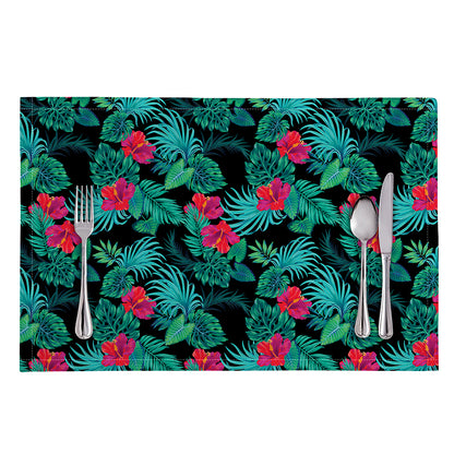 Turquoise Hawaiian Palm Leaves Print Placemat