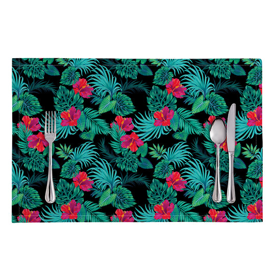 Turquoise Hawaiian Palm Leaves Print Placemat