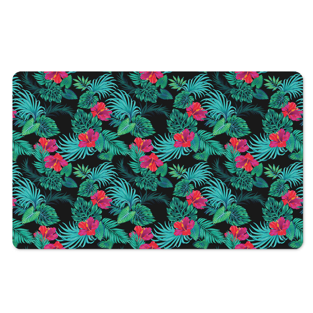Turquoise Hawaiian Palm Leaves Print Polyester Doormat