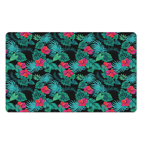 Turquoise Hawaiian Palm Leaves Print Polyester Doormat