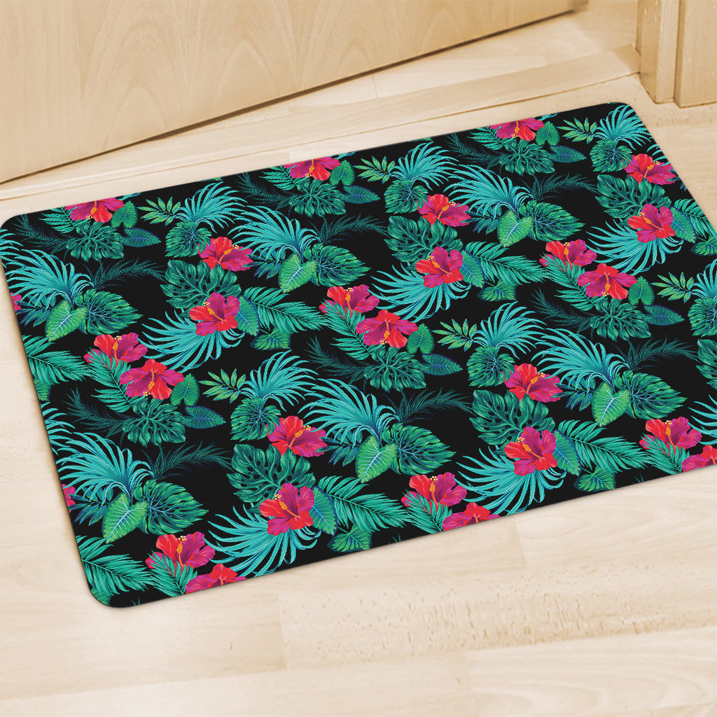 Turquoise Hawaiian Palm Leaves Print Polyester Doormat