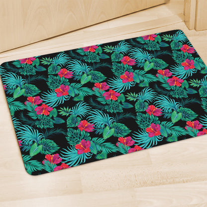 Turquoise Hawaiian Palm Leaves Print Polyester Doormat