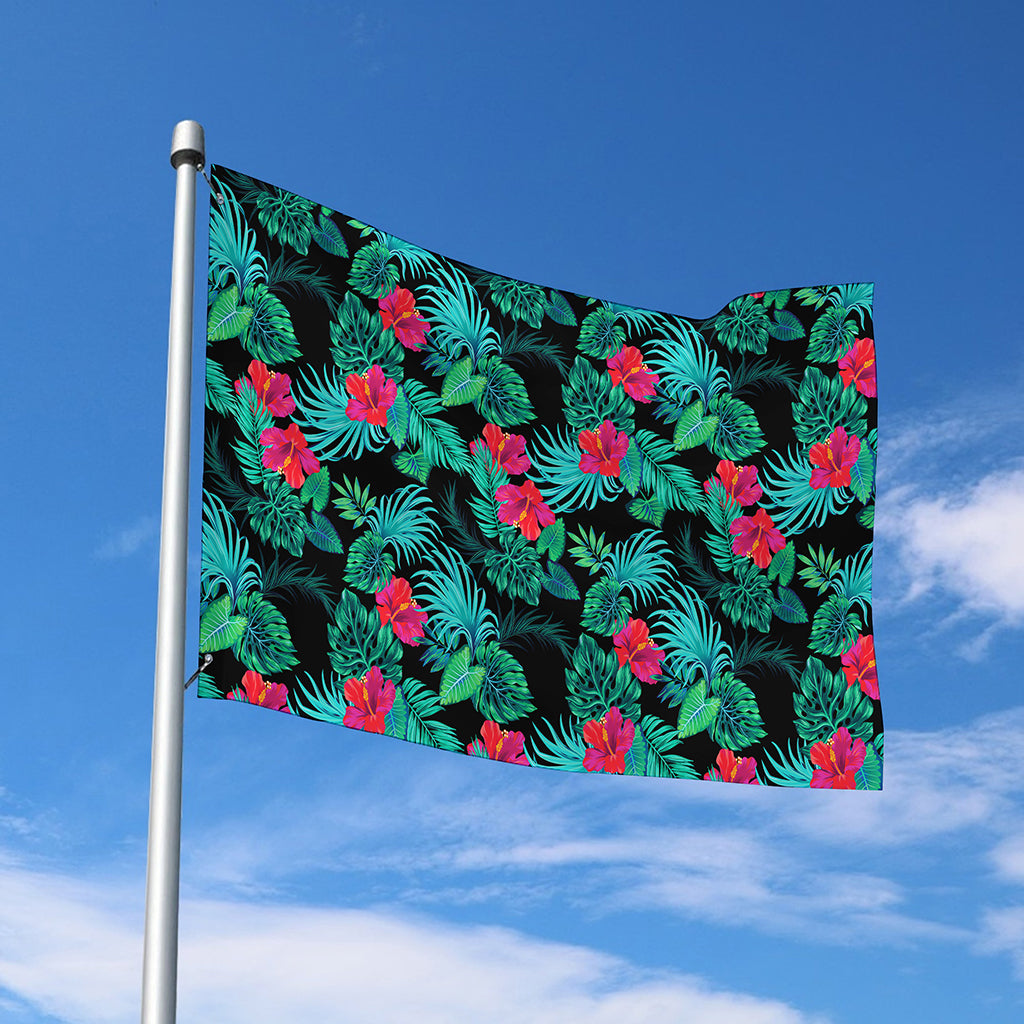 Turquoise Hawaiian Palm Leaves Print Polyester Flag