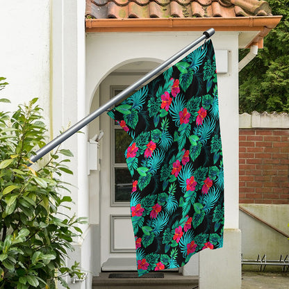 Turquoise Hawaiian Palm Leaves Print Polyester Flag