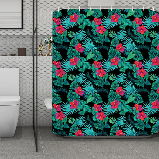Turquoise Hawaiian Palm Leaves Print Polyester Shower Curtain