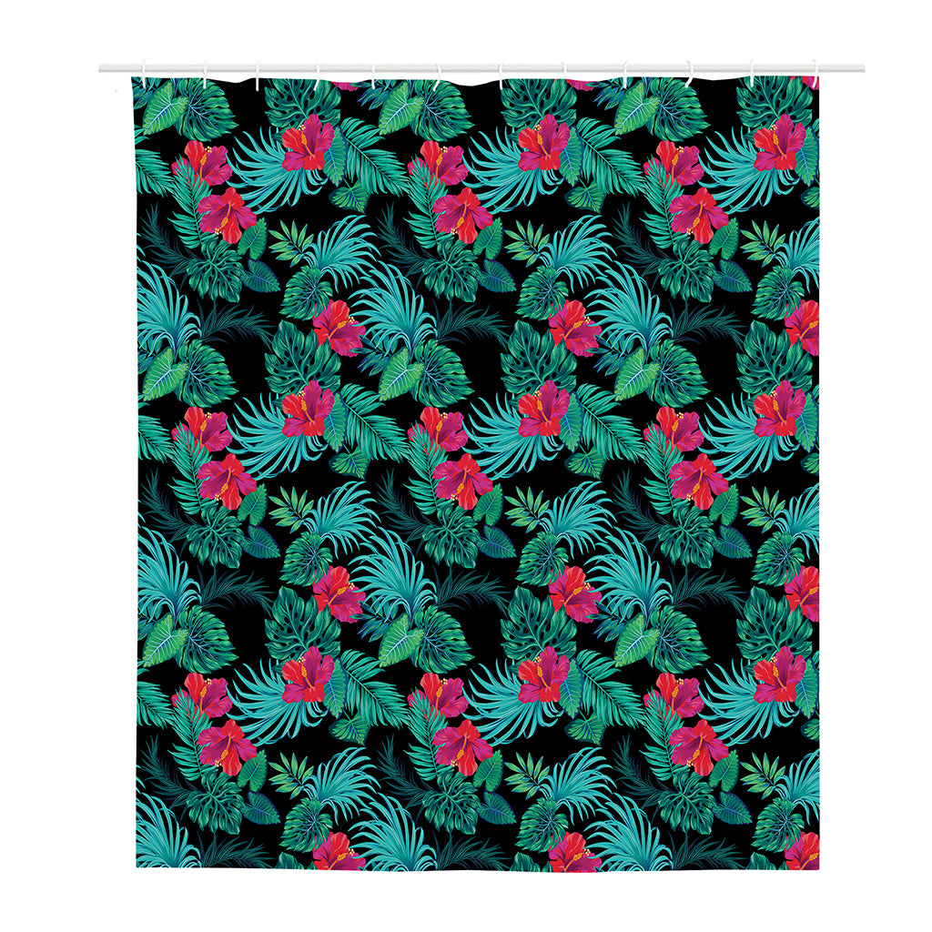 Turquoise Hawaiian Palm Leaves Print Polyester Shower Curtain
