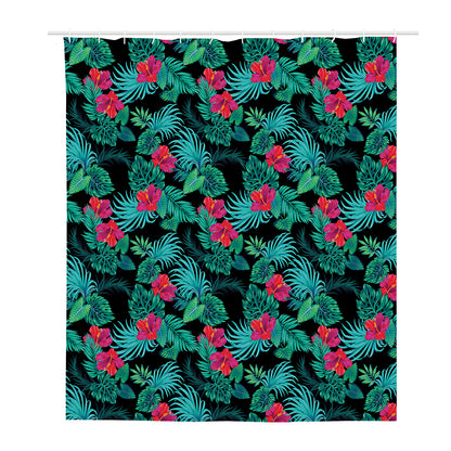 Turquoise Hawaiian Palm Leaves Print Polyester Shower Curtain