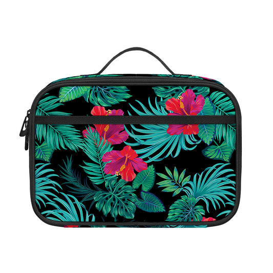 Turquoise Hawaiian Palm Leaves Print Portable Lunch Bag