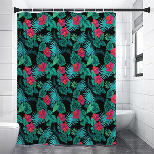 Turquoise Hawaiian Palm Leaves Print Premium Shower Curtain