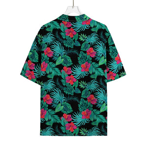 Turquoise Hawaiian Palm Leaves Print Rayon Hawaiian Shirt