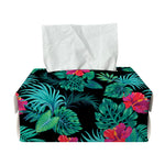 Turquoise Hawaiian Palm Leaves Print Rectangle Tissue Box Cover