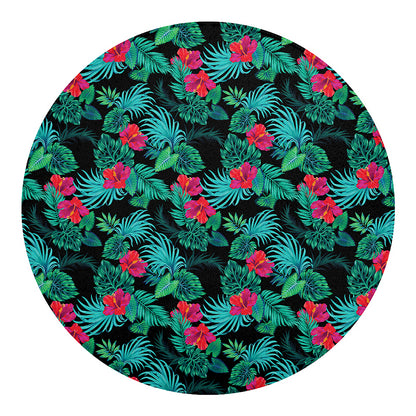 Turquoise Hawaiian Palm Leaves Print Round Blanket