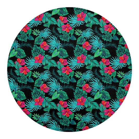 Turquoise Hawaiian Palm Leaves Print Round Blanket