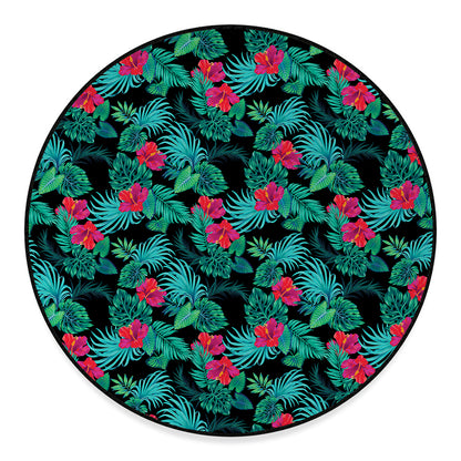 Turquoise Hawaiian Palm Leaves Print Round Floor Mat