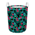 Turquoise Hawaiian Palm Leaves Print Round Laundry Basket