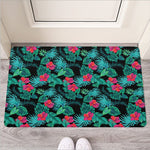 Turquoise Hawaiian Palm Leaves Print Rubber Doormat