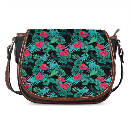 Turquoise Hawaiian Palm Leaves Print Saddle Bag