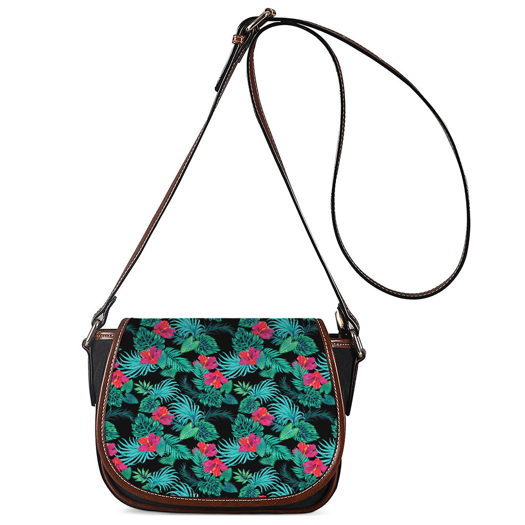 Turquoise Hawaiian Palm Leaves Print Saddle Bag
