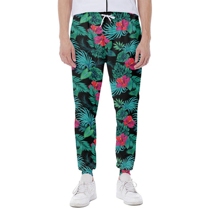 Turquoise Hawaiian Palm Leaves Print Scuba Joggers
