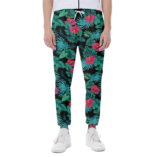 Turquoise Hawaiian Palm Leaves Print Scuba Joggers