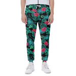 Turquoise Hawaiian Palm Leaves Print Scuba Joggers