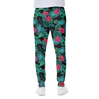 Turquoise Hawaiian Palm Leaves Print Scuba Joggers