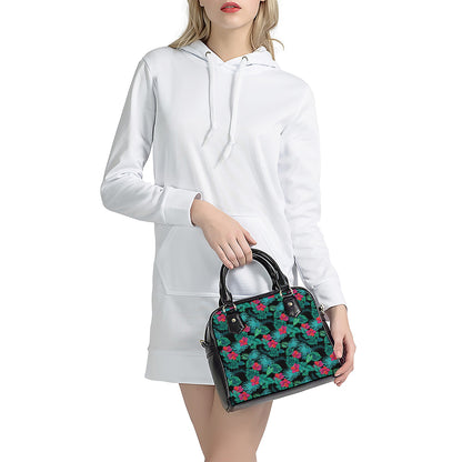 Turquoise Hawaiian Palm Leaves Print Shoulder Handbag