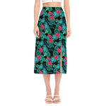 Turquoise Hawaiian Palm Leaves Print Side Slit Midi Skirt