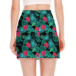 Turquoise Hawaiian Palm Leaves Print Side Slit Mini Skirt