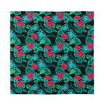 Turquoise Hawaiian Palm Leaves Print Silk Bandana