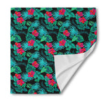 Turquoise Hawaiian Palm Leaves Print Silk Bandana