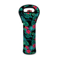 Turquoise Hawaiian Palm Leaves Print Single Neoprene Wine Tote