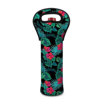 Turquoise Hawaiian Palm Leaves Print Single Neoprene Wine Tote