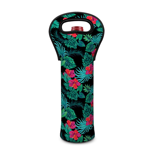 Turquoise Hawaiian Palm Leaves Print Single Neoprene Wine Tote