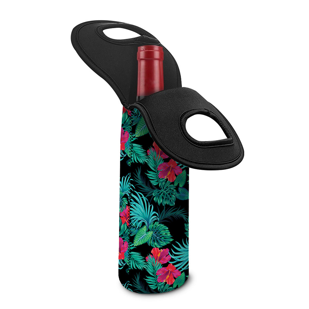 Turquoise Hawaiian Palm Leaves Print Single Neoprene Wine Tote