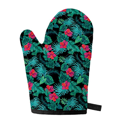 Turquoise Hawaiian Palm Leaves Print Single Oven Mitt