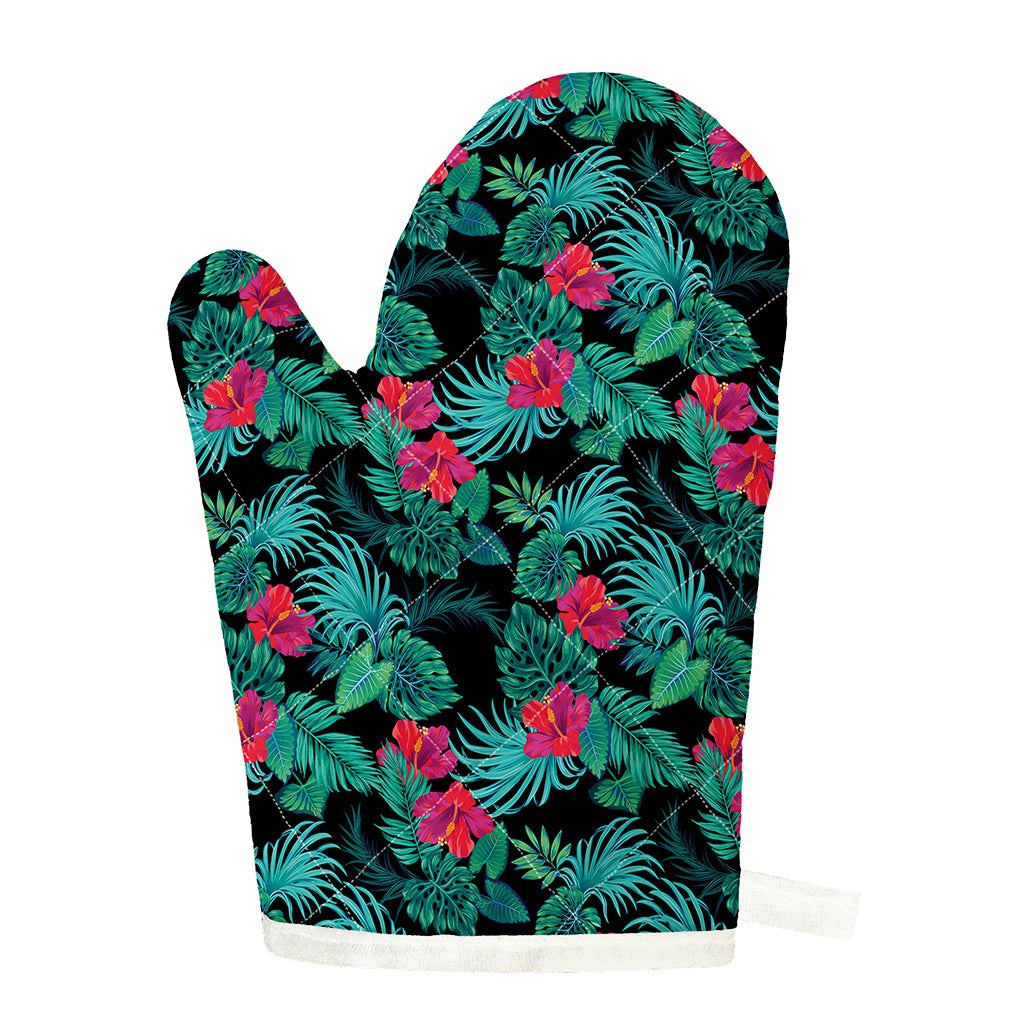 Turquoise Hawaiian Palm Leaves Print Single Oven Mitt