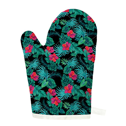 Turquoise Hawaiian Palm Leaves Print Single Oven Mitt