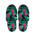 Turquoise Hawaiian Palm Leaves Print Slippers