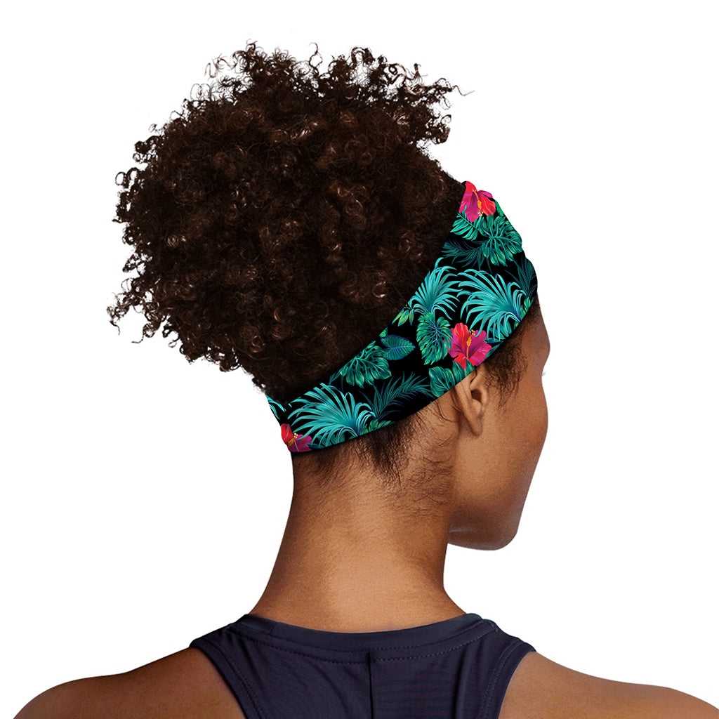 Turquoise Hawaiian Palm Leaves Print Sports Headband