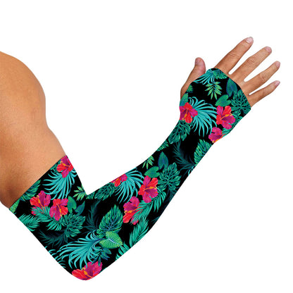 Turquoise Hawaiian Palm Leaves Print Sun Protection Arm Sleeves