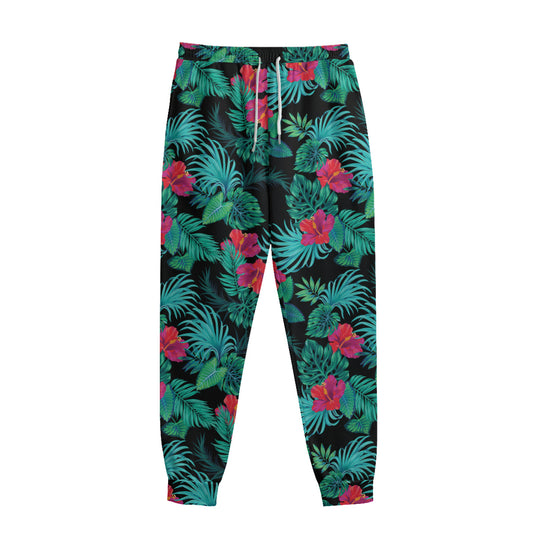 Turquoise Hawaiian Palm Leaves Print Sweatpants
