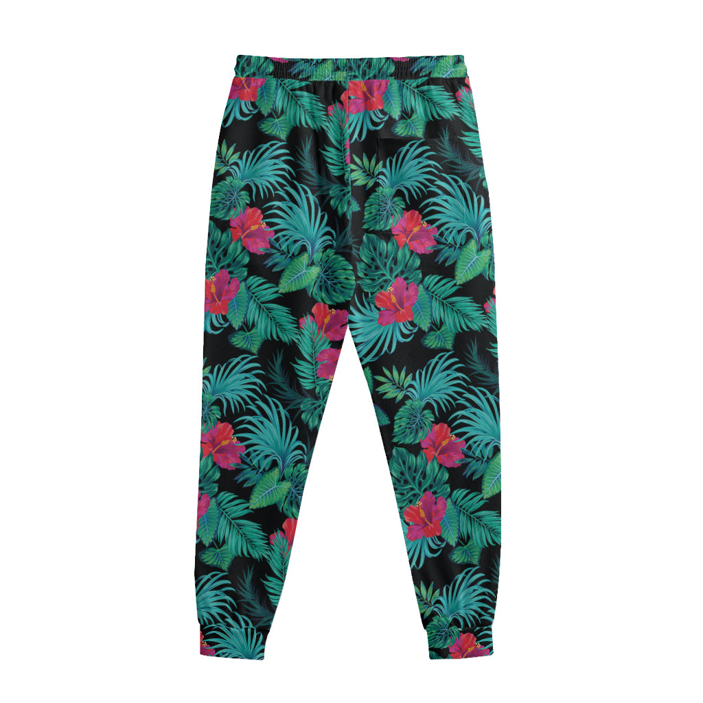 Turquoise Hawaiian Palm Leaves Print Sweatpants