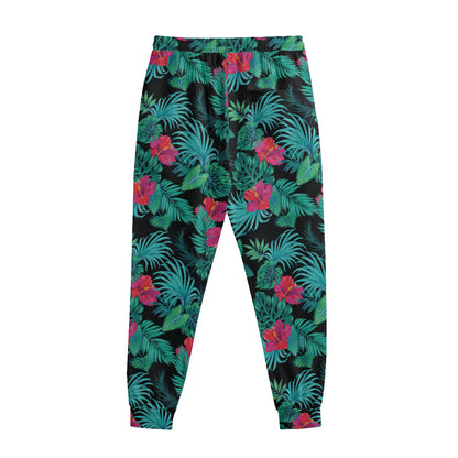 Turquoise Hawaiian Palm Leaves Print Sweatpants