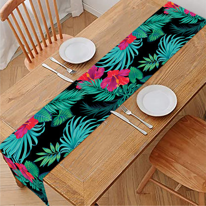 Turquoise Hawaiian Palm Leaves Print Table Runner