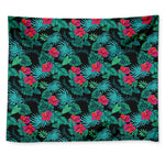 Turquoise Hawaiian Palm Leaves Print Tapestry