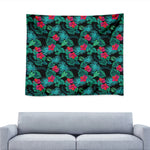 Turquoise Hawaiian Palm Leaves Print Tapestry