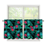 Turquoise Hawaiian Palm Leaves Print Tier Curtains