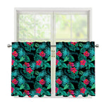 Turquoise Hawaiian Palm Leaves Print Tier Curtains
